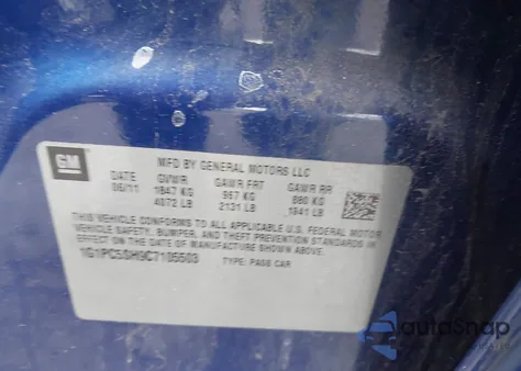 2012 Chevrolet Cruze Ls from USA, damaged, VIN 1G1PC5SH9C7105503